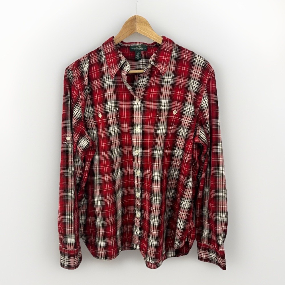 Lauren Jean Co. Ralph Lauren XL Shirt Soft Indian Cotton Long Sleeve Roll Tab‎